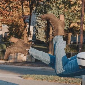 cognac block heel booties